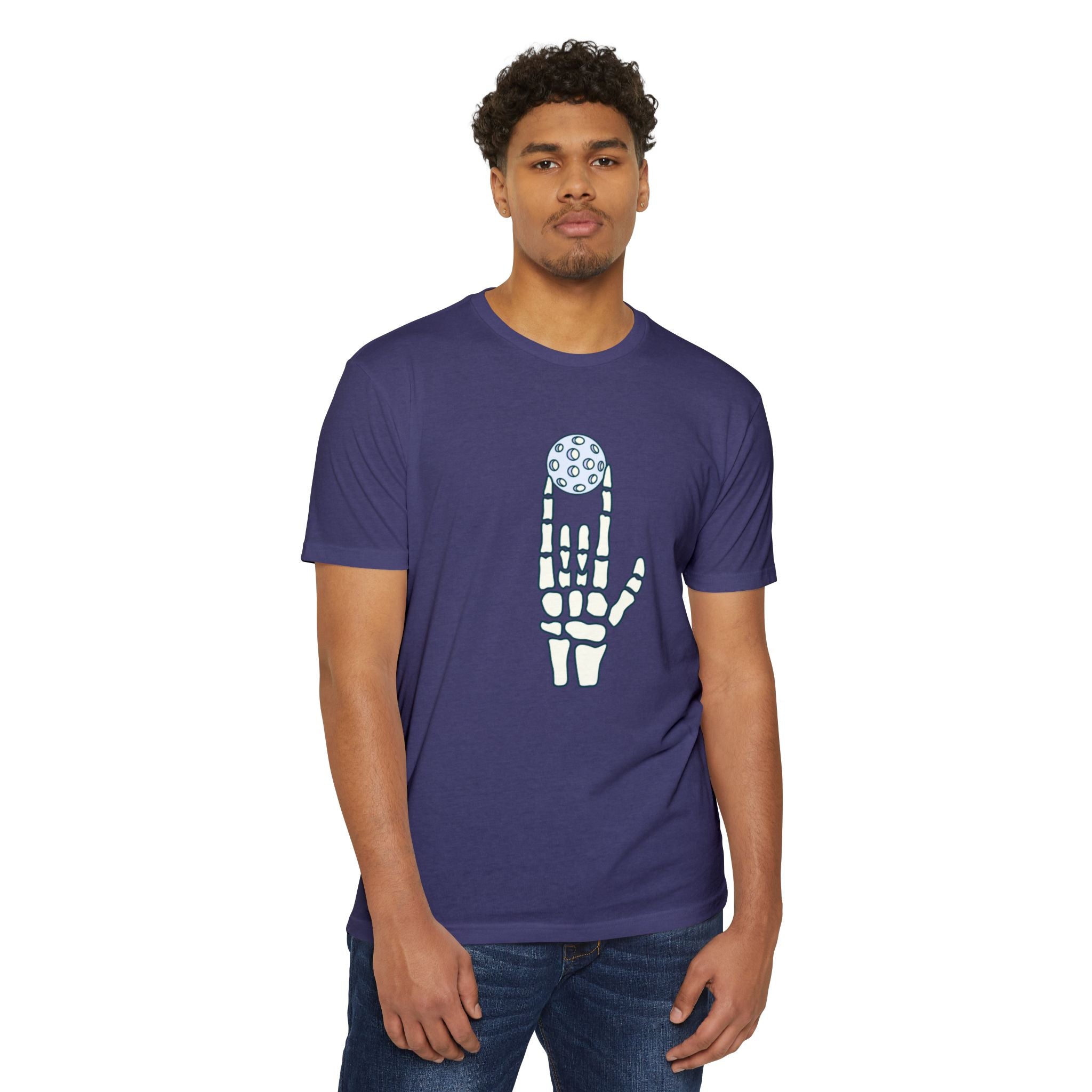 Bone to Dink Pickleball T-Shirt – Blue Skeleton Hand Halloween Tee