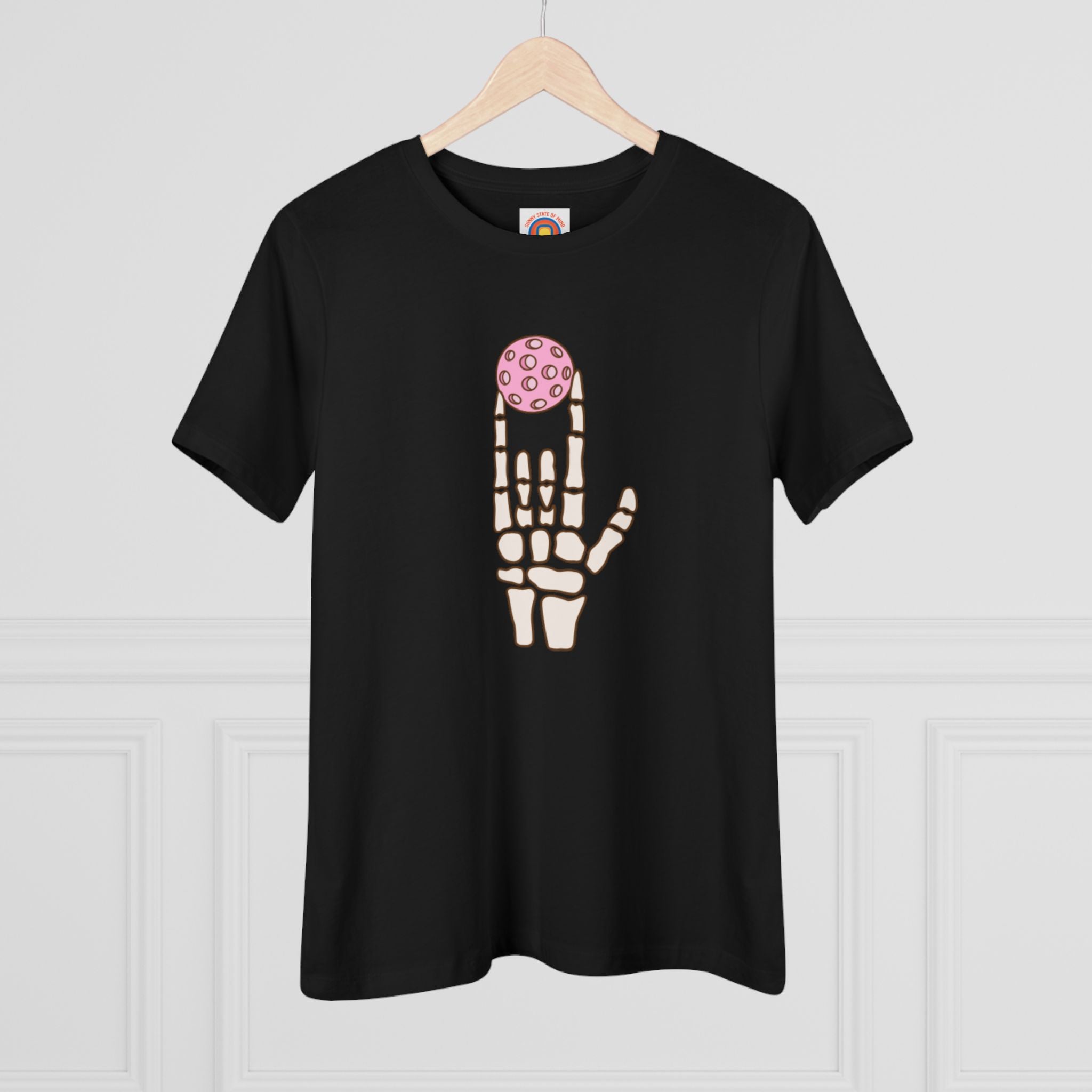 Pickleball Love Skull Hand Women’s Tee – Halloween Graphic Shirt