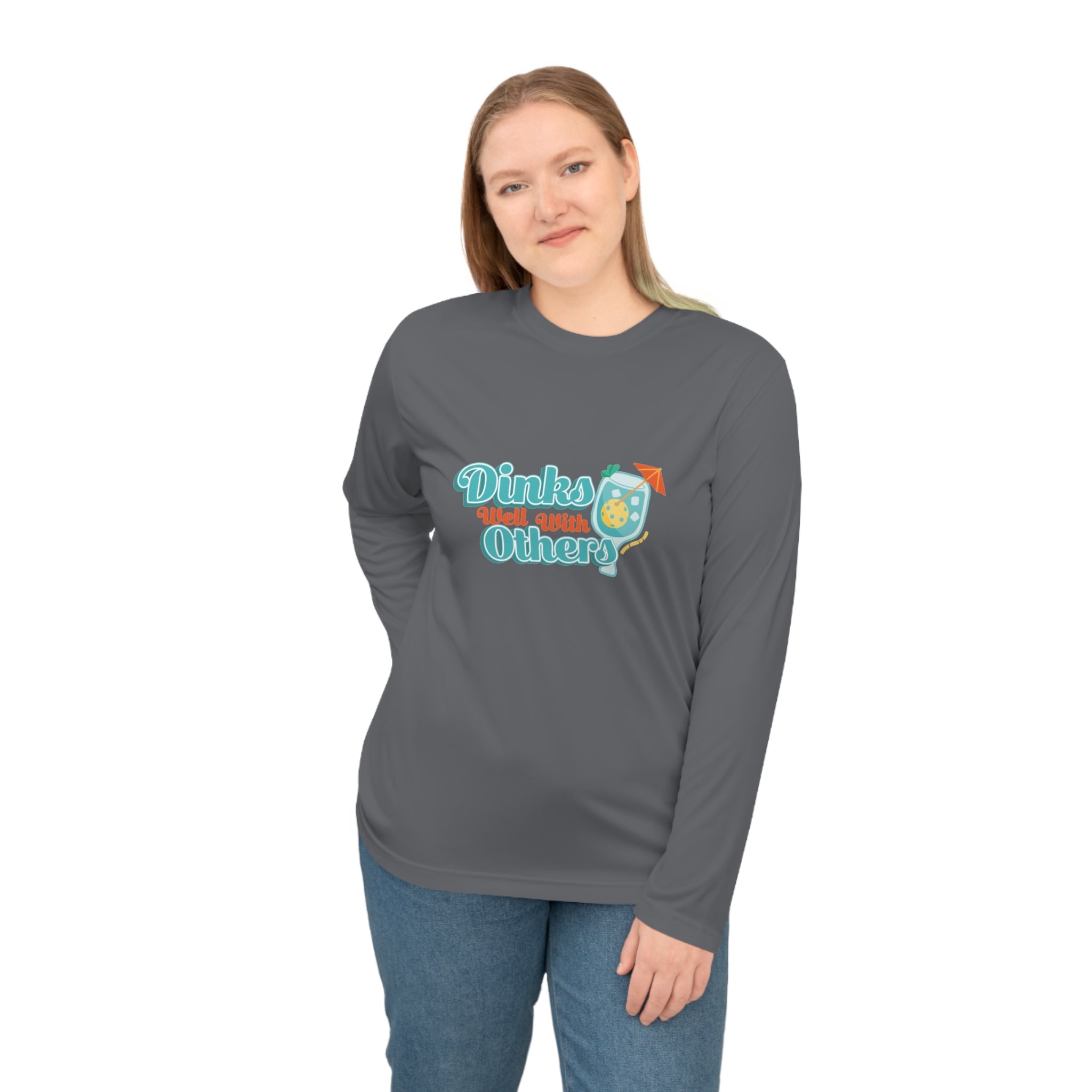 Dinks Well With Others – Unisex Performance Long Sleeve Shirt- Front Graphic