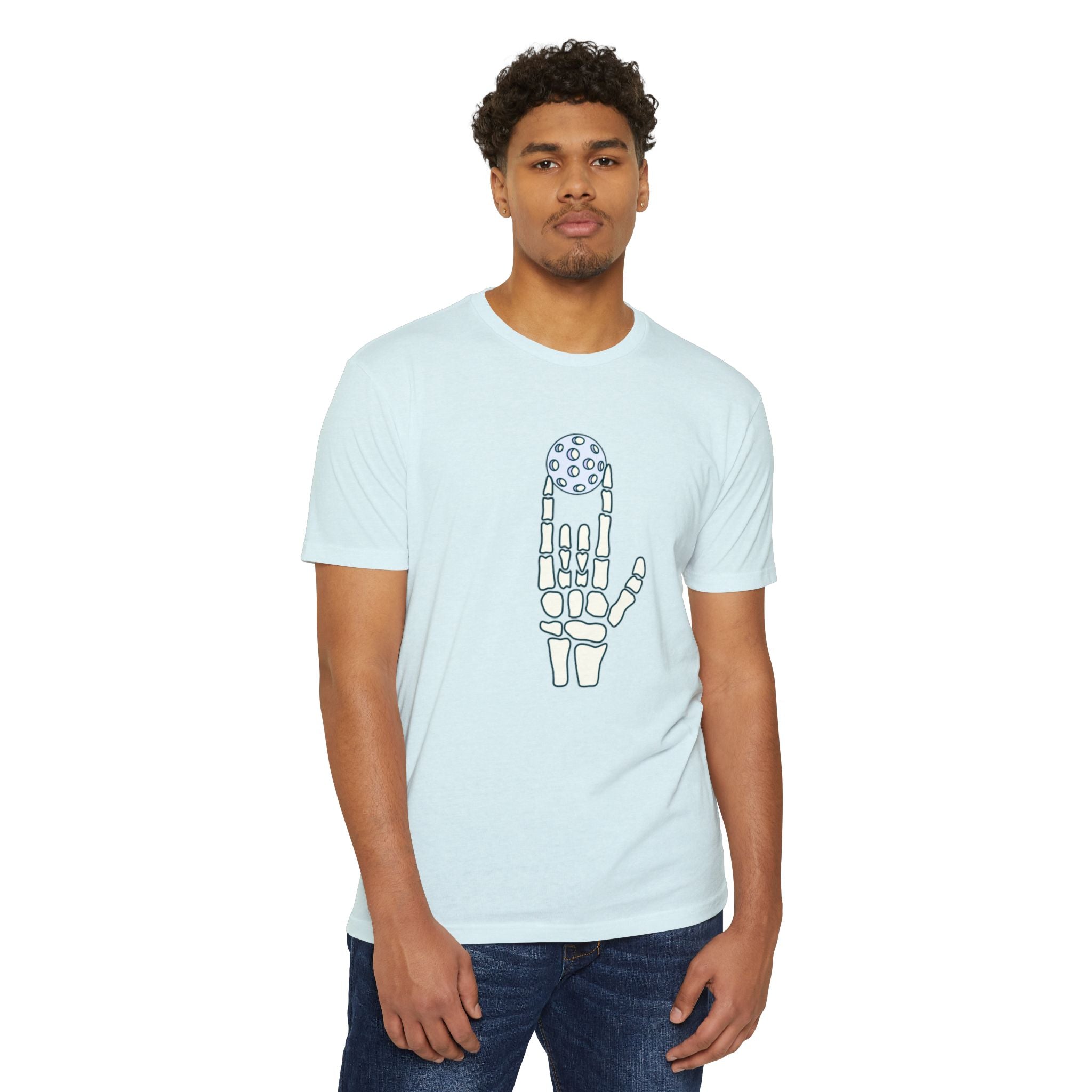 Bone to Dink Pickleball T-Shirt – Blue Skeleton Hand Halloween Tee
