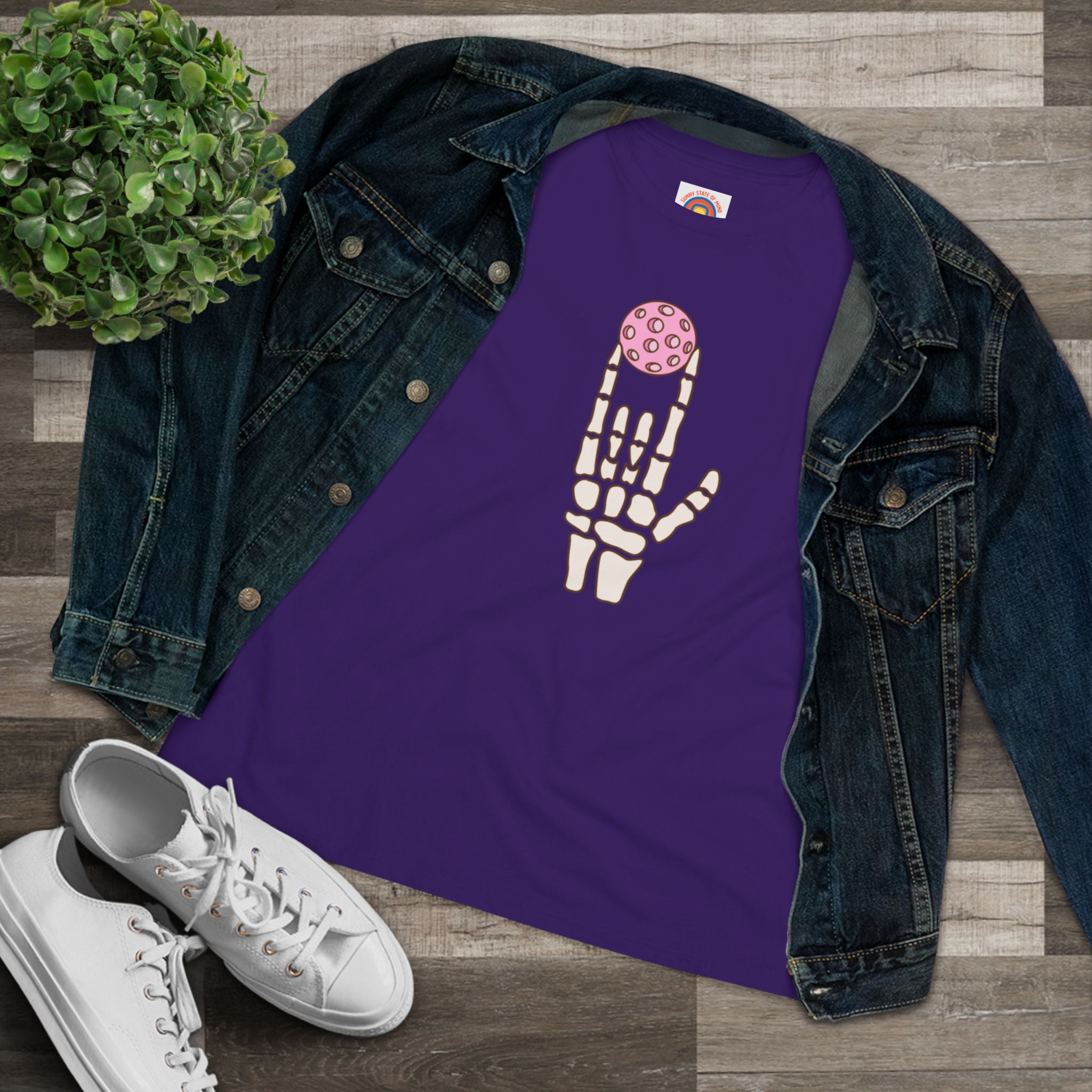 Pickleball Love Skull Hand Women’s Tee – Halloween Graphic Shirt