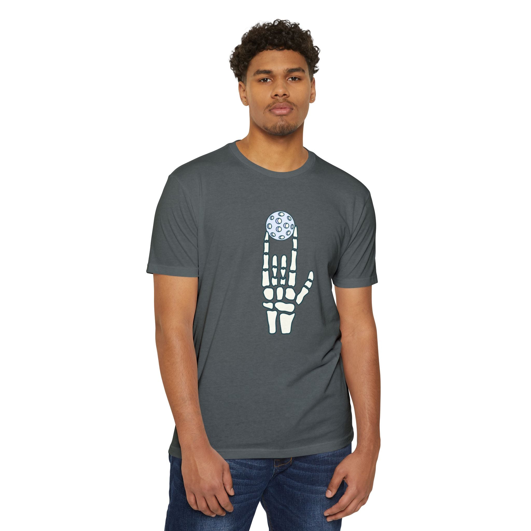 Bone to Dink Pickleball T-Shirt – Blue Skeleton Hand Halloween Tee