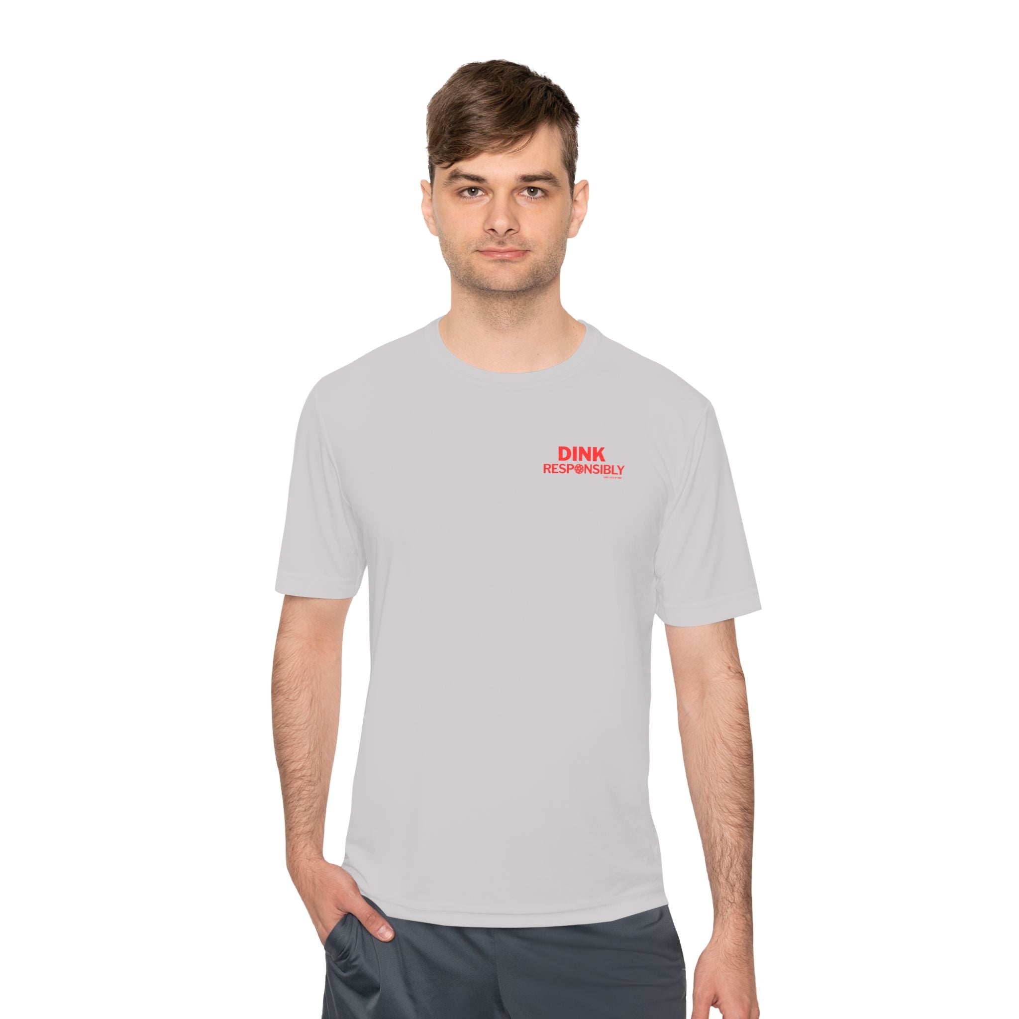 “Warning: May cause uncontrollable dinking.”? Unisex Moisture-Wicking Tee – “Dink Responsibly” in Bold Red