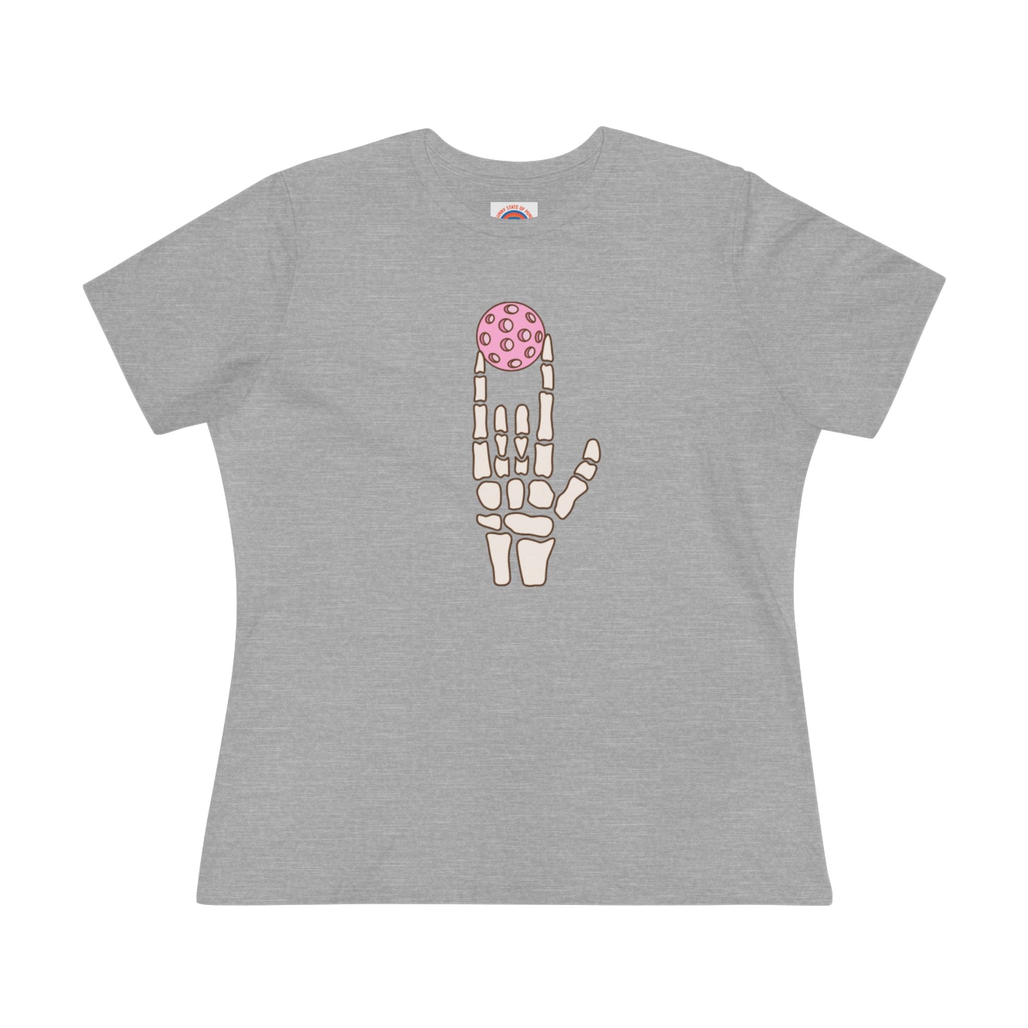 Pickleball Love Skull Hand Women’s Tee – Halloween Graphic Shirt