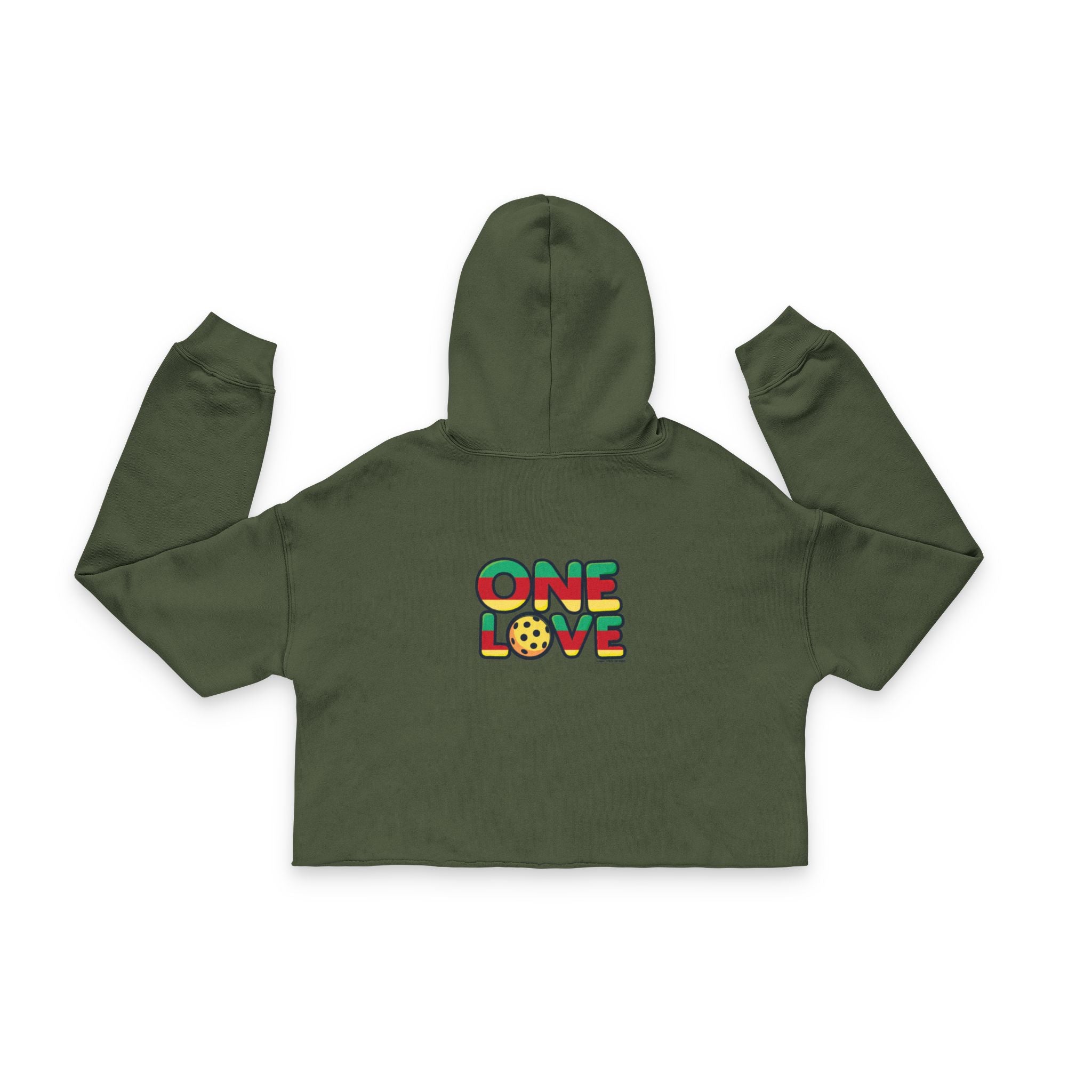 One Love Women’s Cropped Hoodie – Colorful Festival Top, Trendy Streetwear, Summer Vibes, Perfect Gift for Her