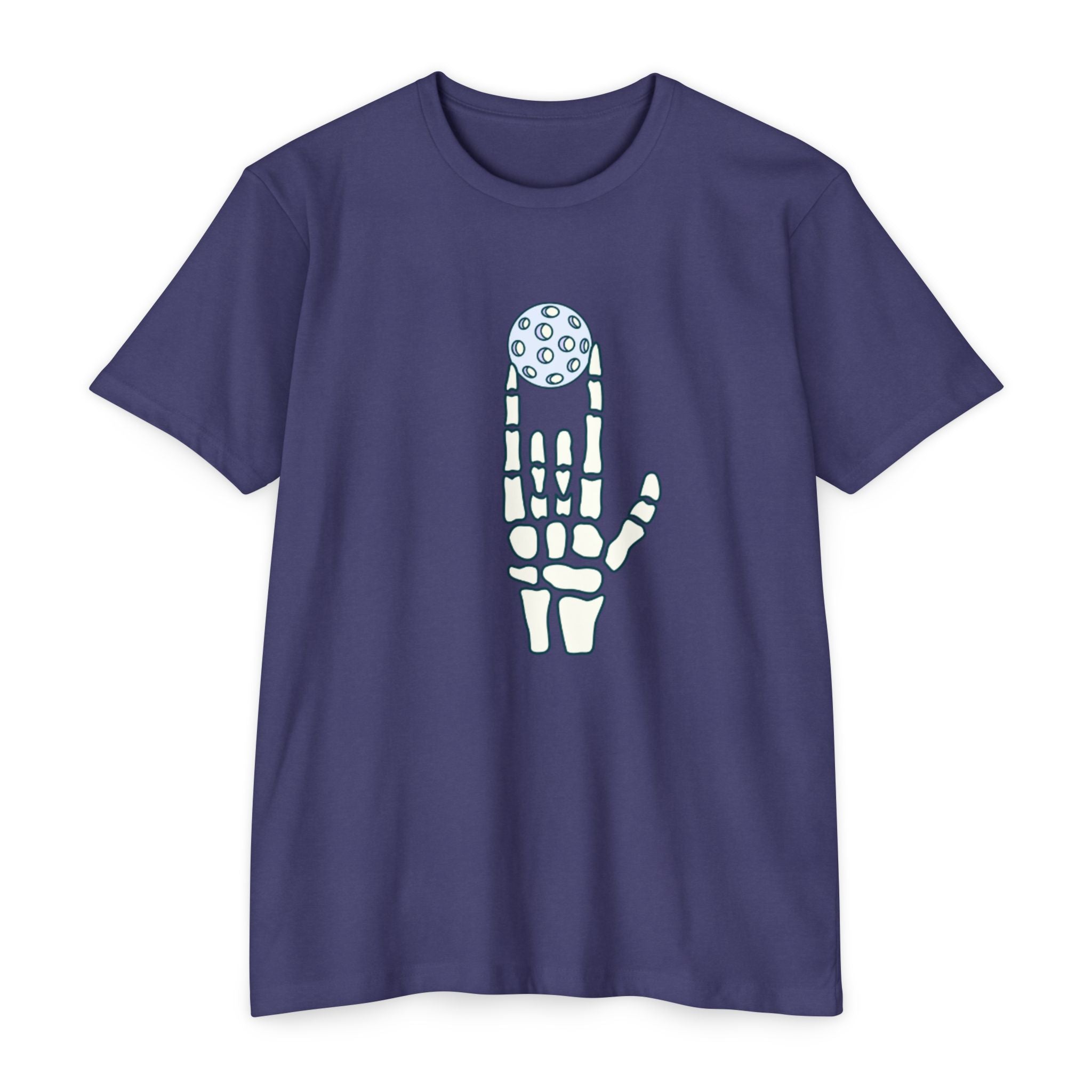Bone to Dink Pickleball T-Shirt – Blue Skeleton Hand Halloween Tee