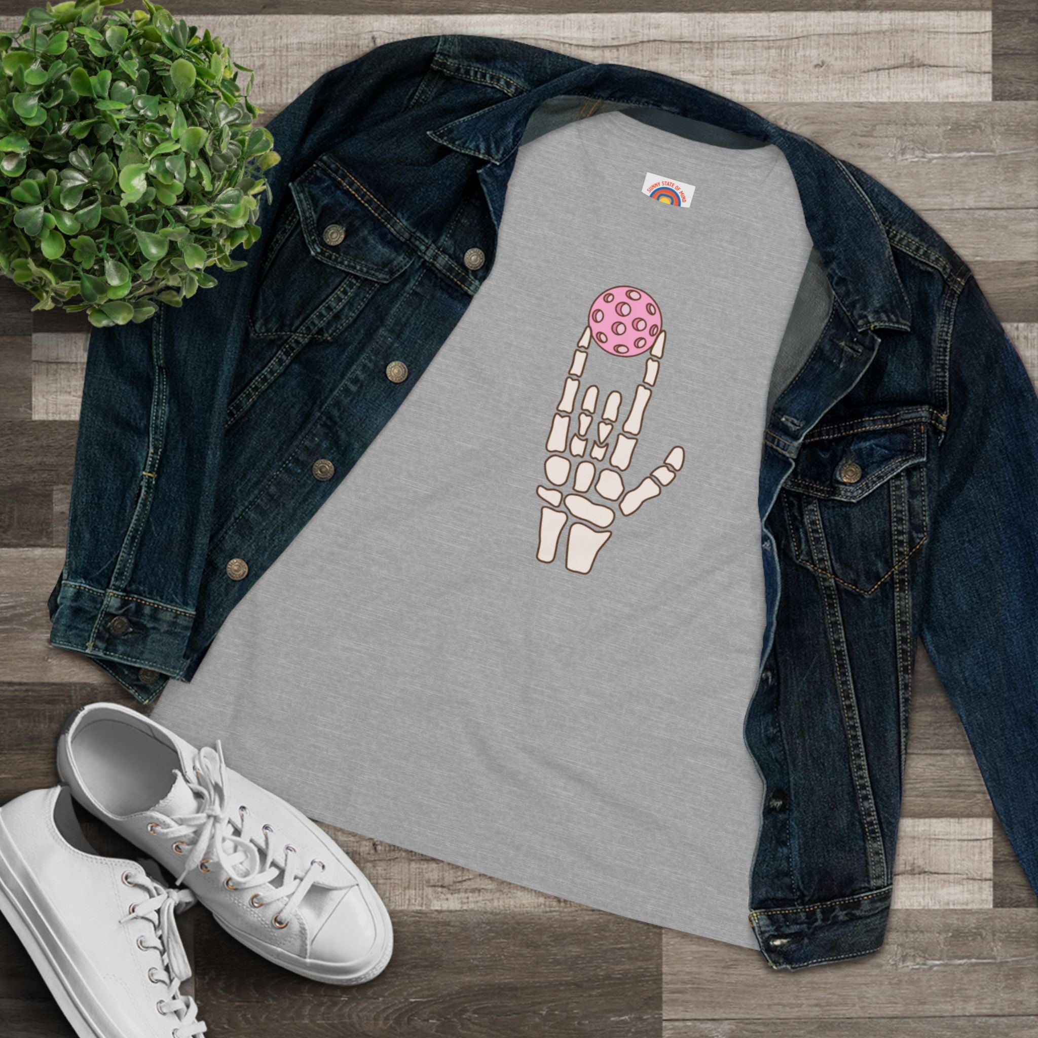 Pickleball Love Skull Hand Women’s Tee – Halloween Graphic Shirt