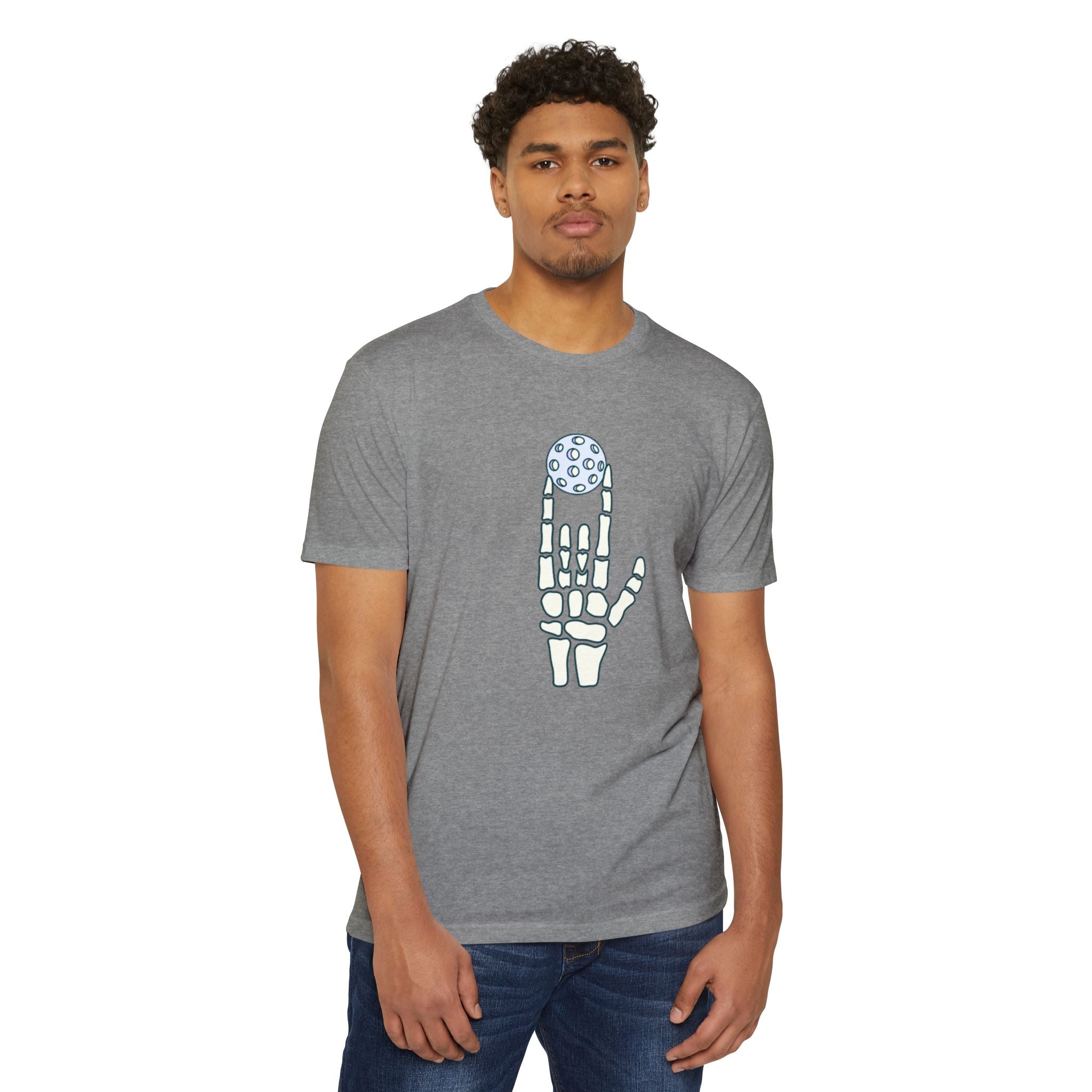 Bone to Dink Pickleball T-Shirt – Blue Skeleton Hand Halloween Tee