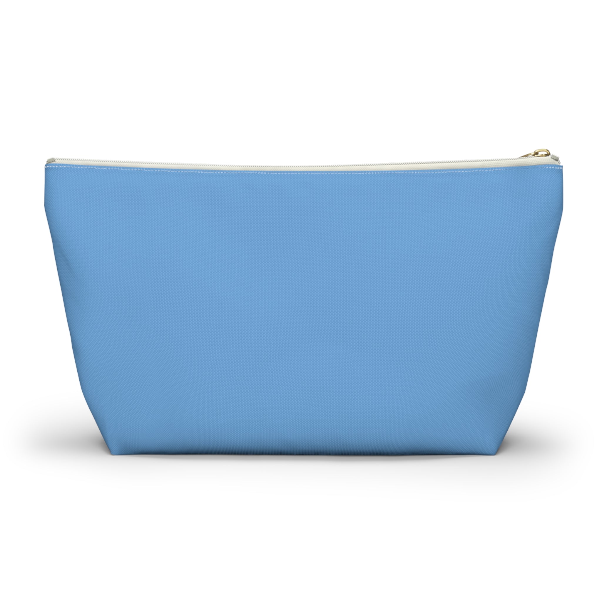 Blue pouch with a zipper on a white background