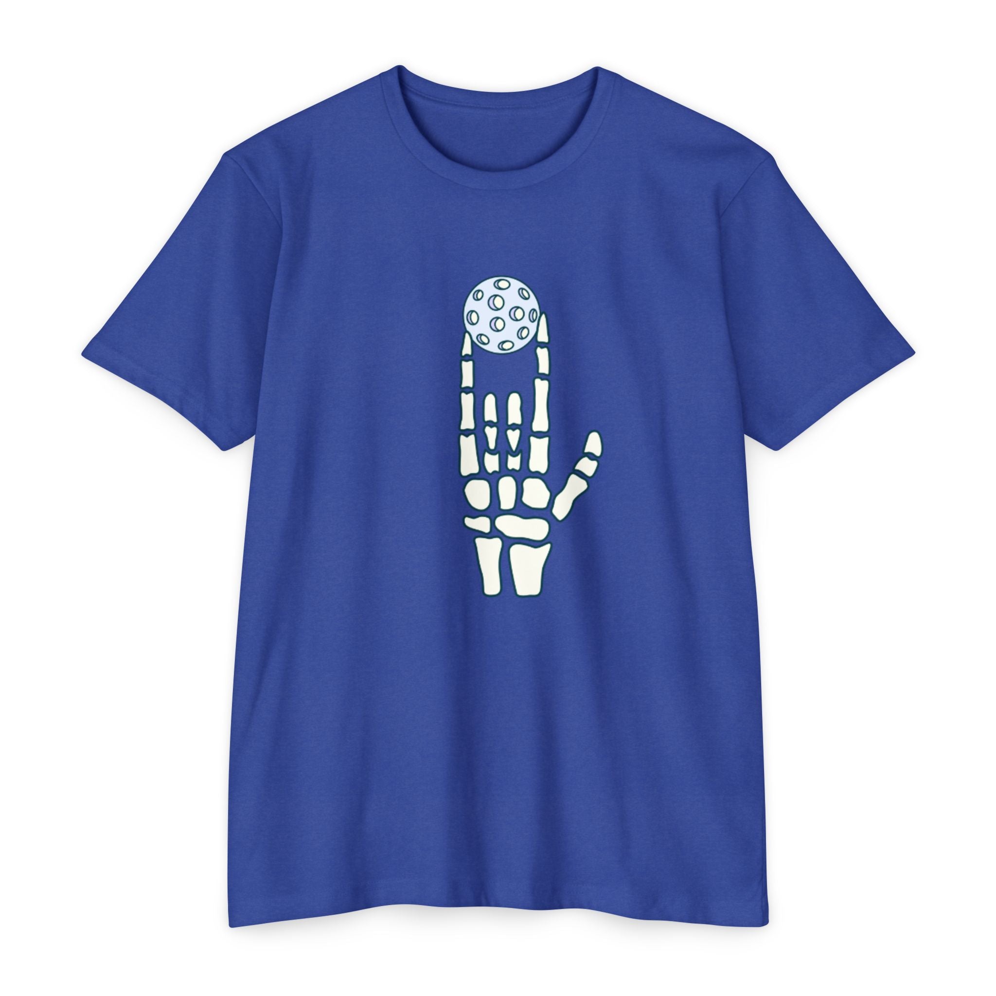 Bone to Dink Pickleball T-Shirt – Blue Skeleton Hand Halloween Tee