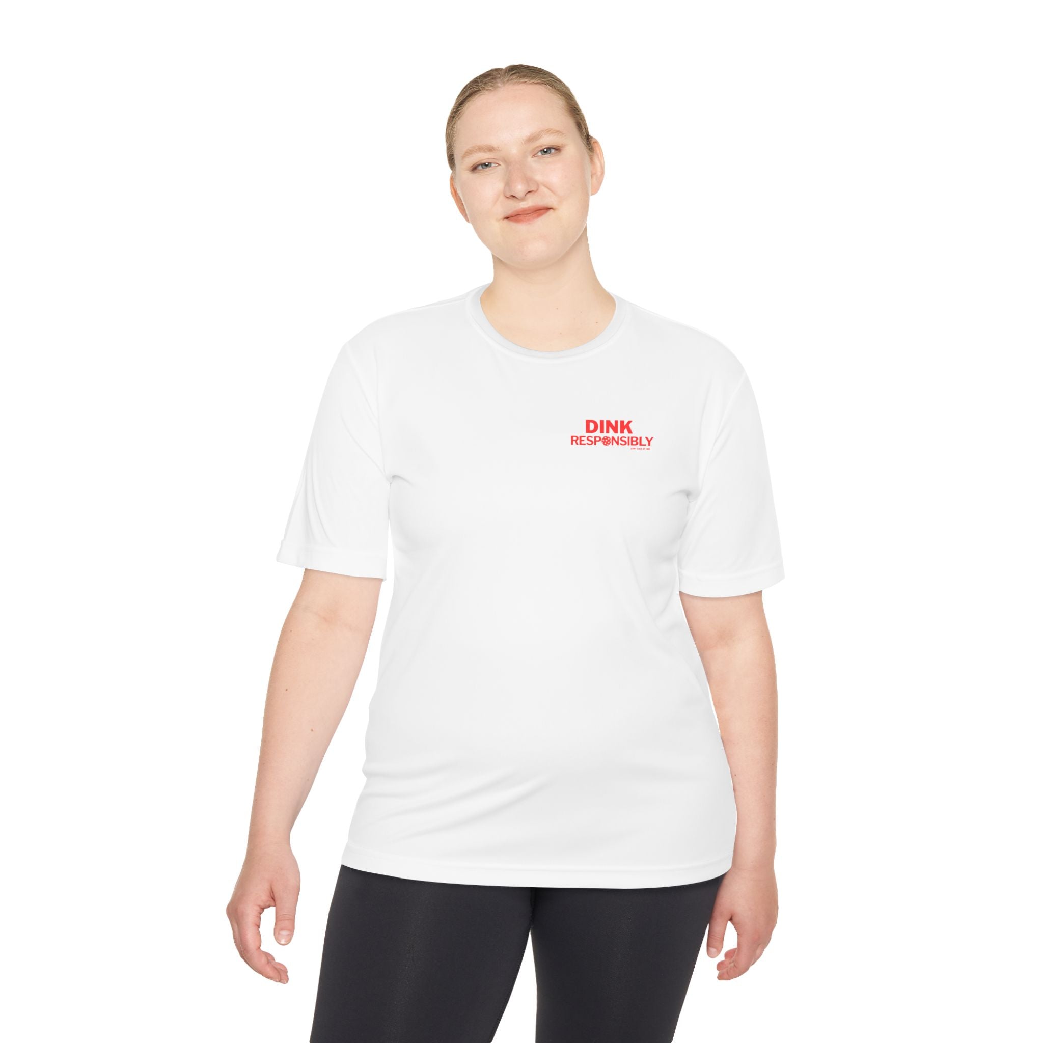 “Warning: May cause uncontrollable dinking.”? Unisex Moisture-Wicking Tee – “Dink Responsibly” in Bold Red