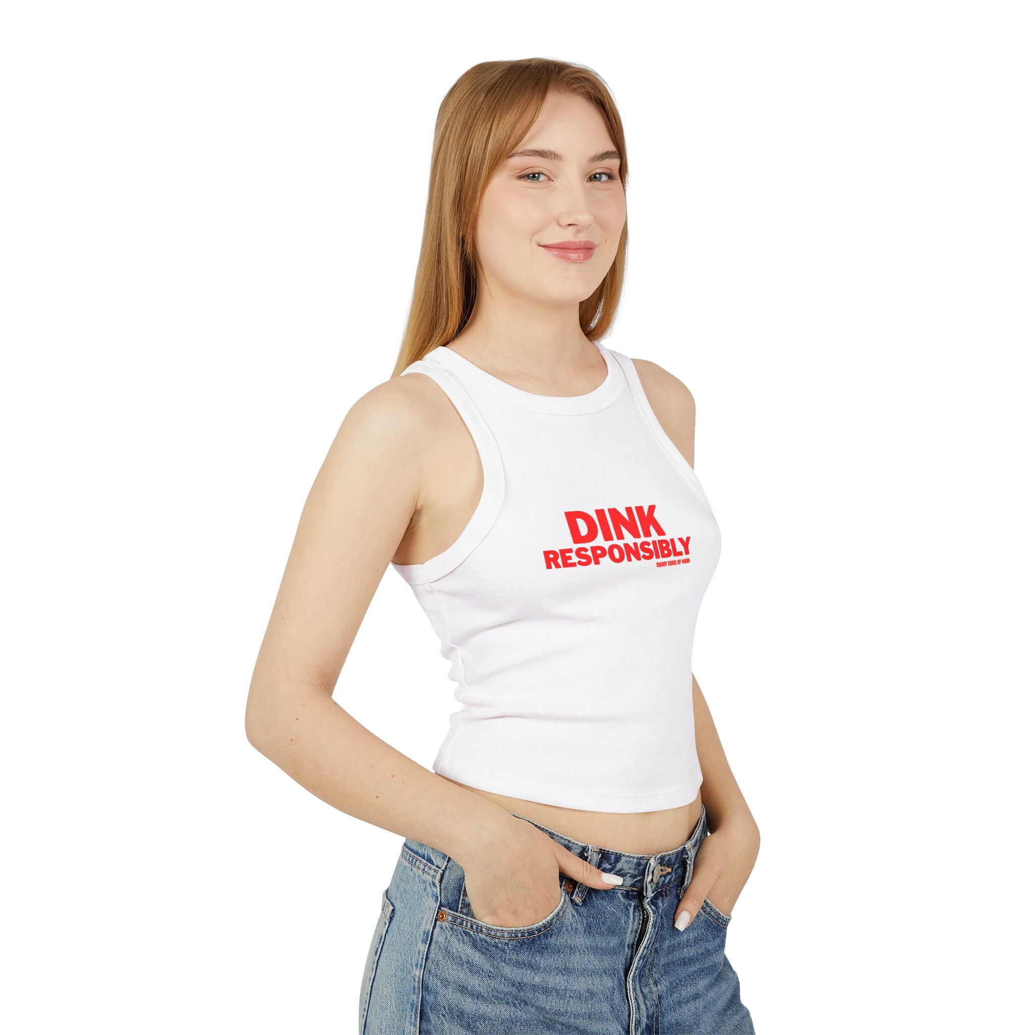 Stylish Women’s Micro Rib Racer Tank – “Dink Responsibly”