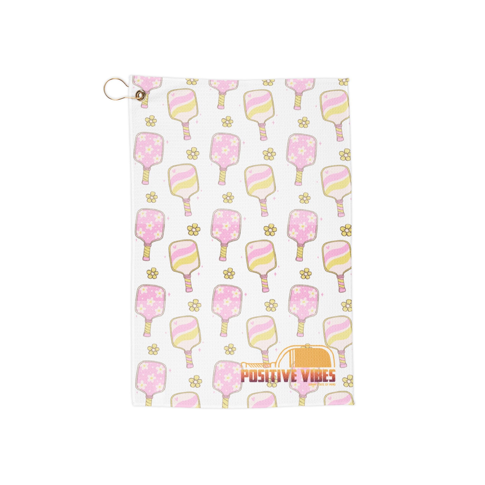 Women’s Positive Vibes Pickleball Towel – Bright & Cheerful Court Essential, Fun Summer Accessory & Gift for Players