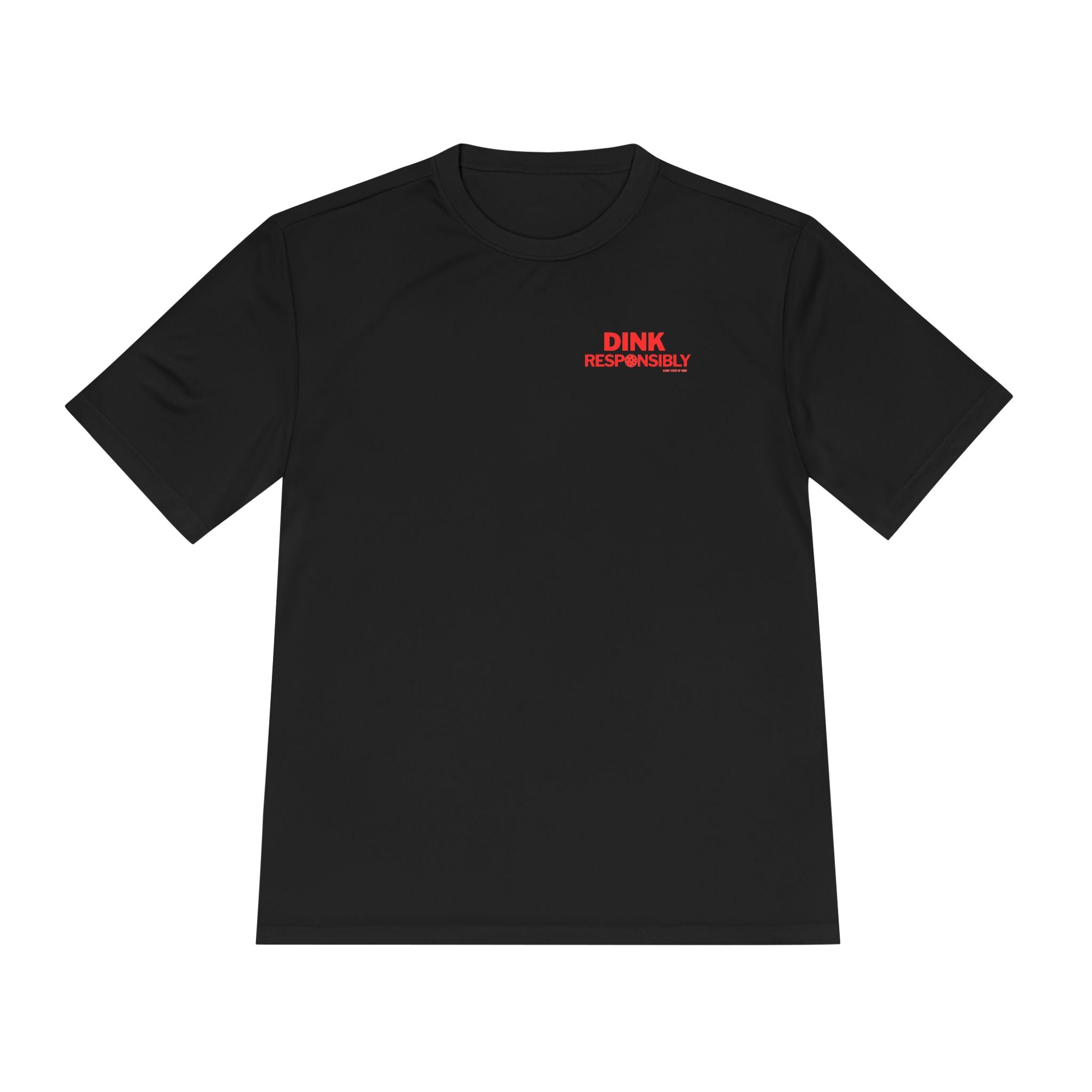 “Warning: May cause uncontrollable dinking.”? Unisex Moisture-Wicking Tee – “Dink Responsibly” in Bold Red