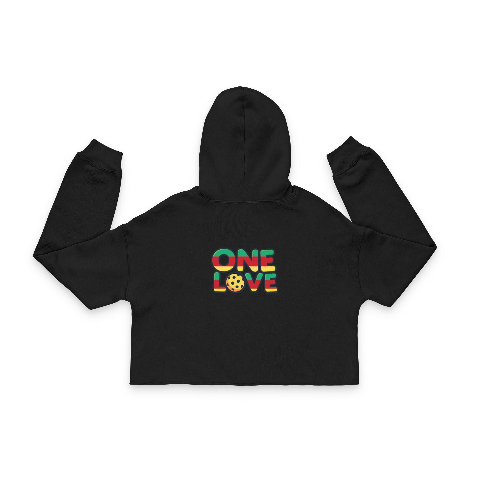 One Love Women’s Cropped Hoodie – Colorful Festival Top, Trendy Streetwear, Summer Vibes, Perfect Gift for Her