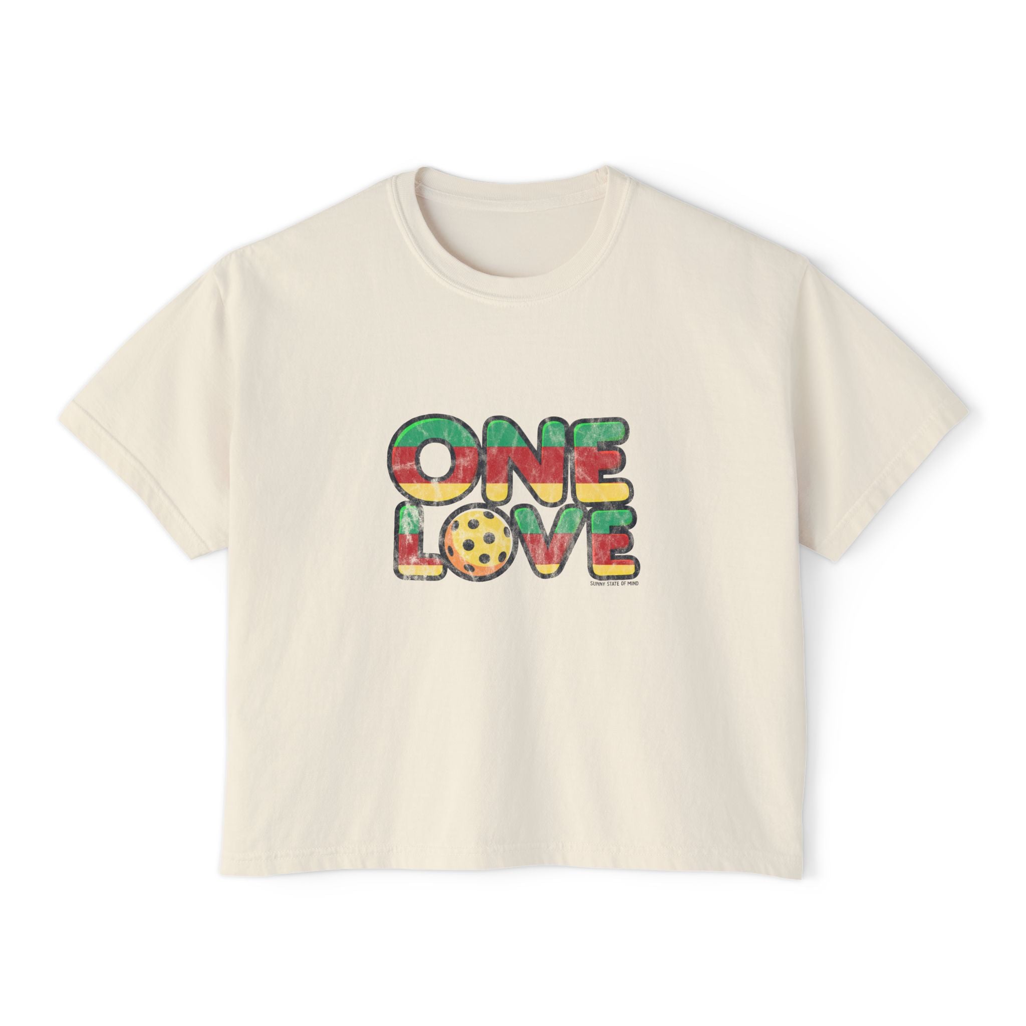 Retro Faded “One Love Pickleball”  Boxy Women's Tee