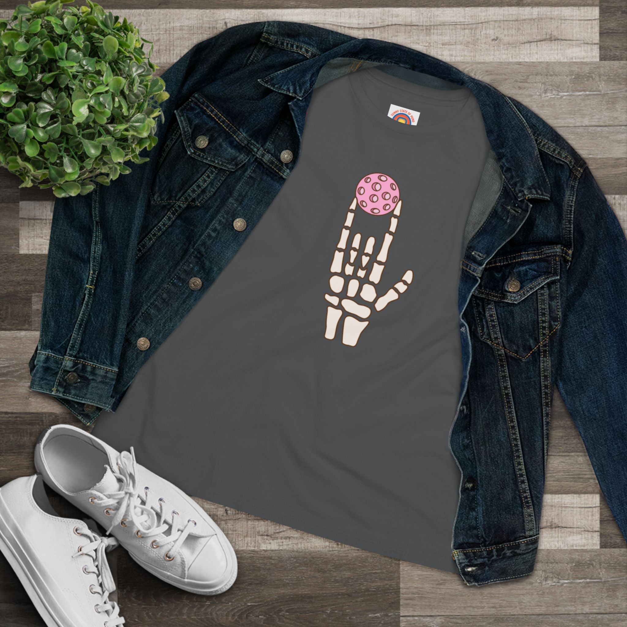 Pickleball Love Skull Hand Women’s Tee – Halloween Graphic Shirt