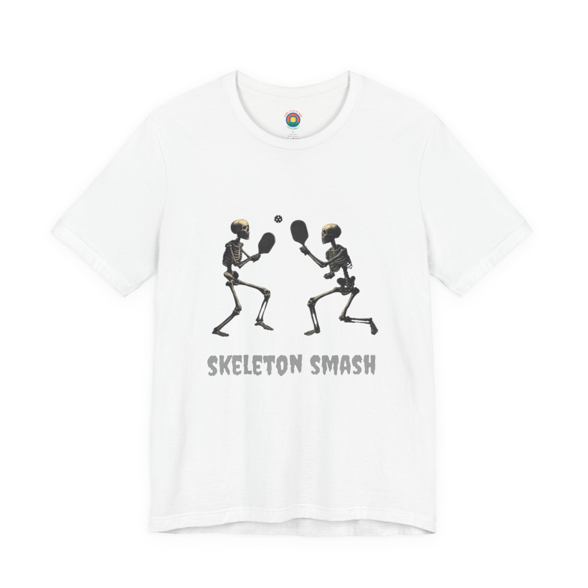 Skeleton Smash Pickleball Tee – Funny Halloween Unisex Shirt for Players, Casual Style & Gift for Friends