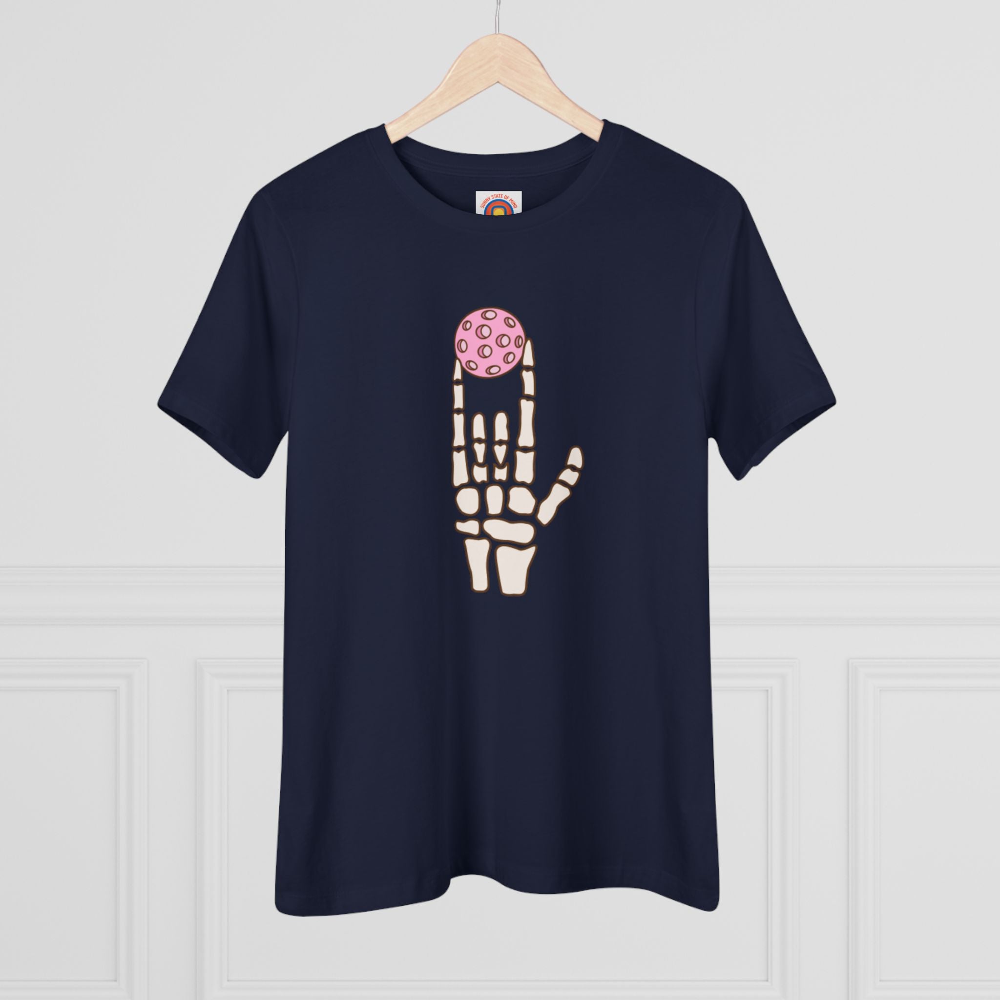 Pickleball Love Skull Hand Women’s Tee – Halloween Graphic Shirt