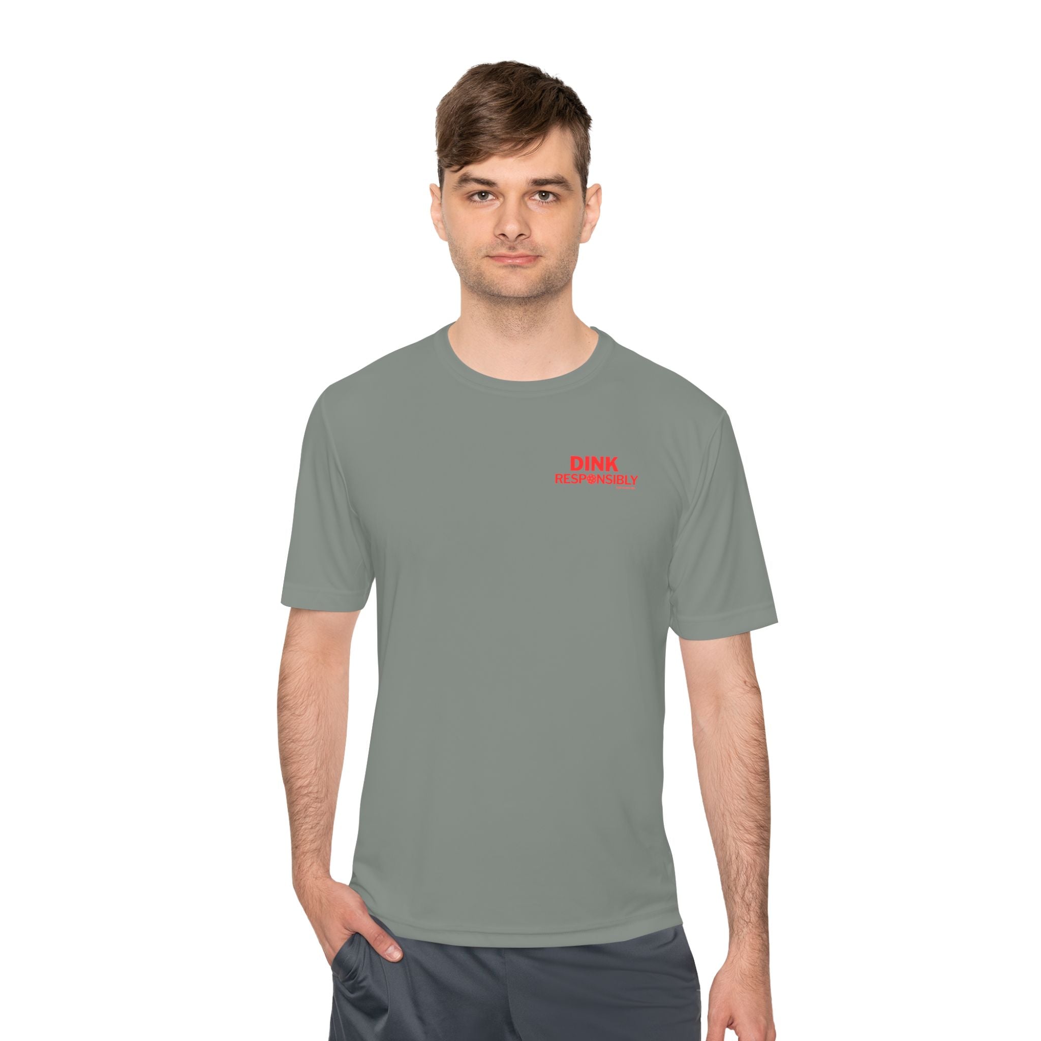 “Warning: May cause uncontrollable dinking.”? Unisex Moisture-Wicking Tee – “Dink Responsibly” in Bold Red