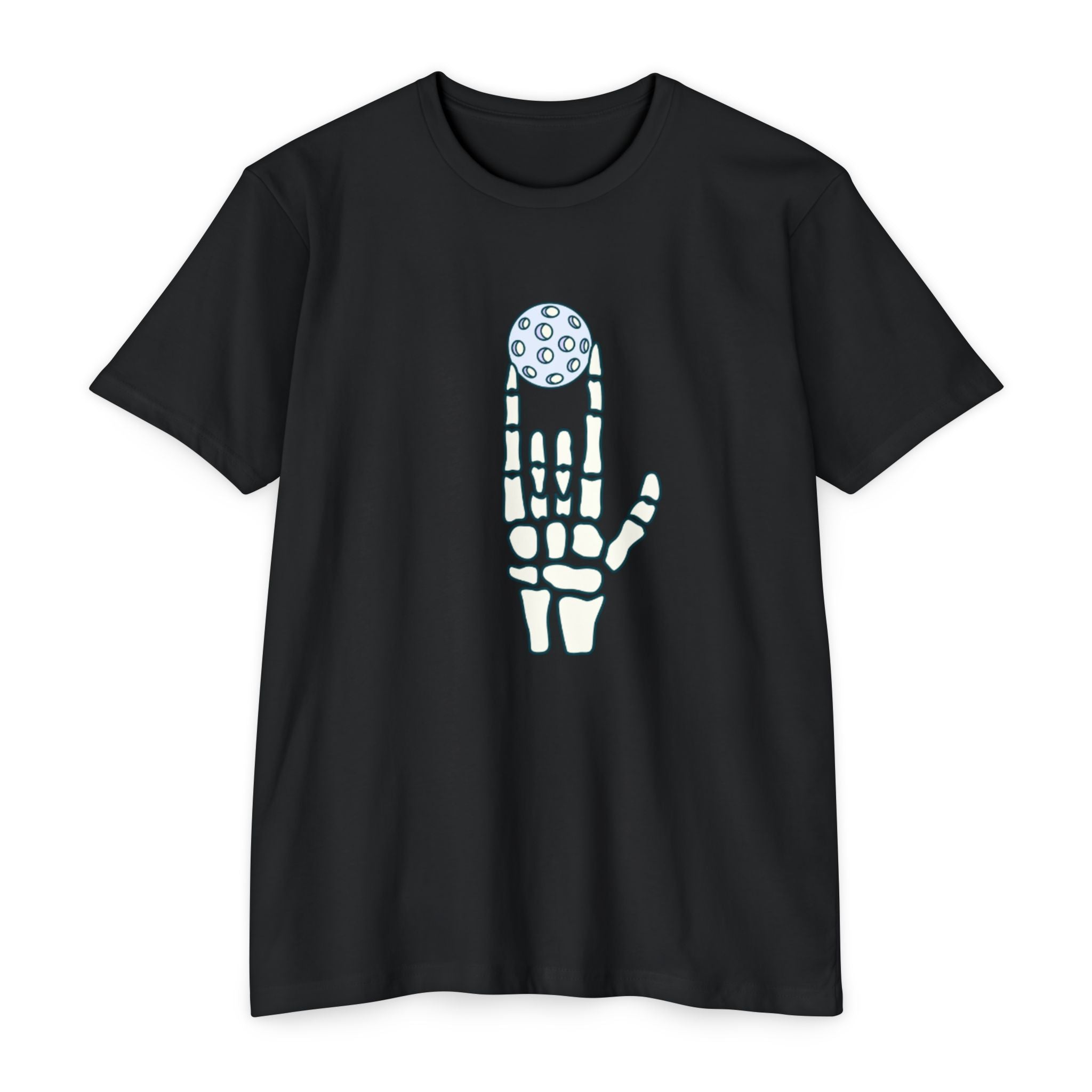 Bone to Dink Pickleball T-Shirt – Blue Skeleton Hand Halloween Tee