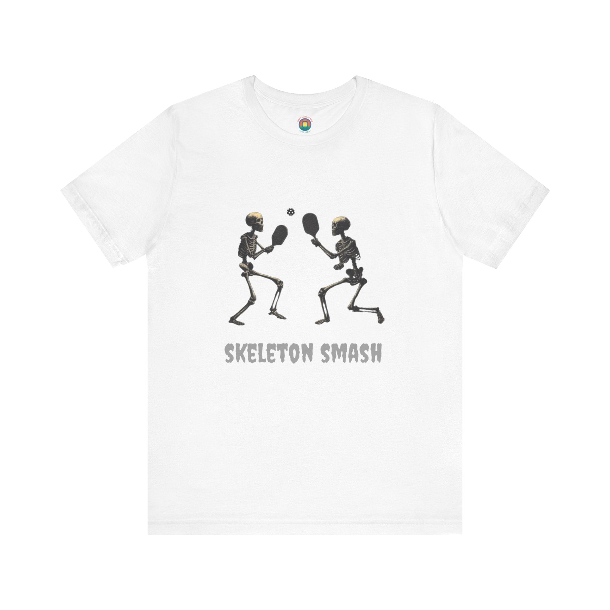 Skeleton Smash Pickleball Tee – Funny Halloween Unisex Shirt for Players, Casual Style & Gift for Friends