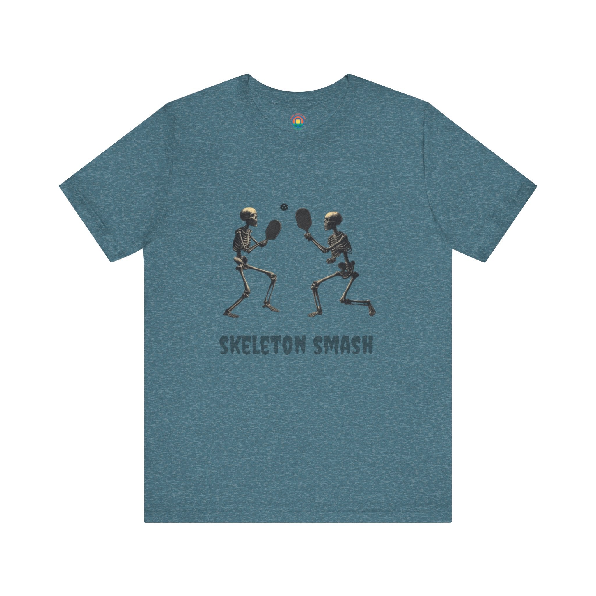 Skeleton Smash Pickleball Tee – Funny Halloween Unisex Shirt for Players, Casual Style & Gift for Friends