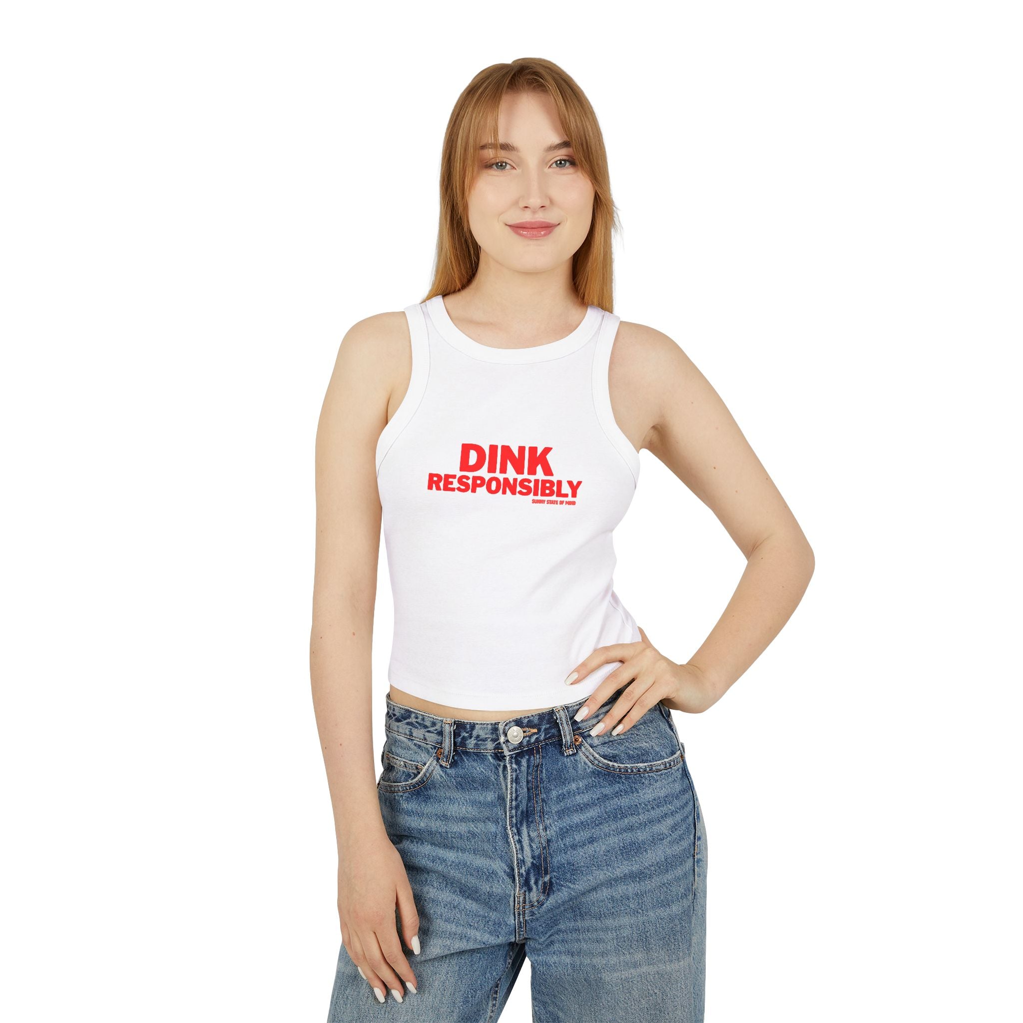 Stylish Women’s Micro Rib Racer Tank – “Dink Responsibly”