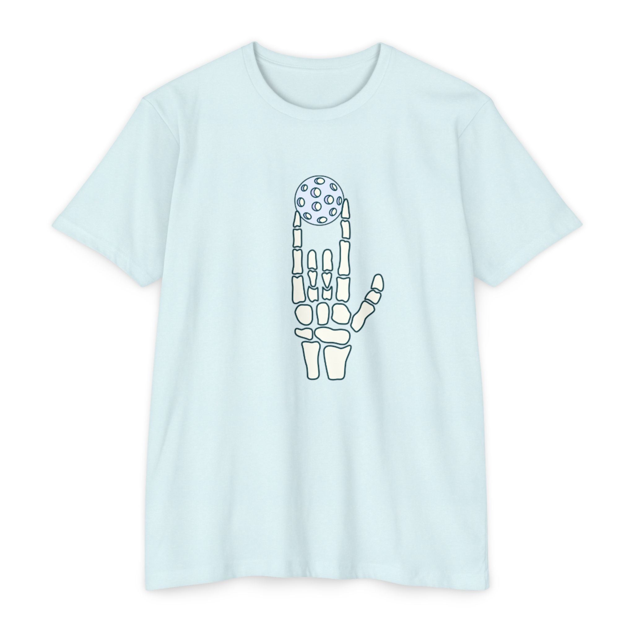 Bone to Dink Pickleball T-Shirt – Blue Skeleton Hand Halloween Tee