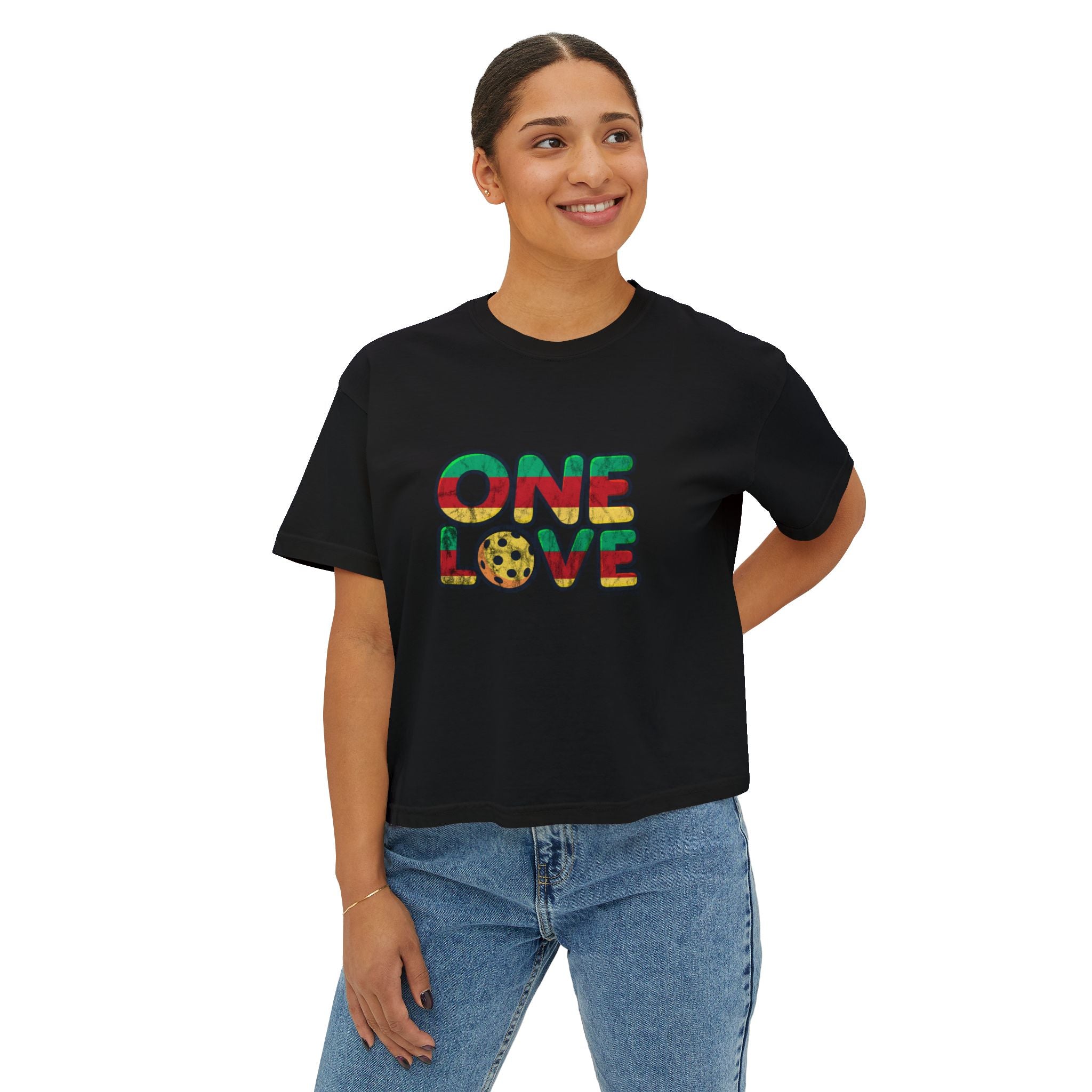 Retro Faded “One Love Pickleball”  Boxy Women's Tee