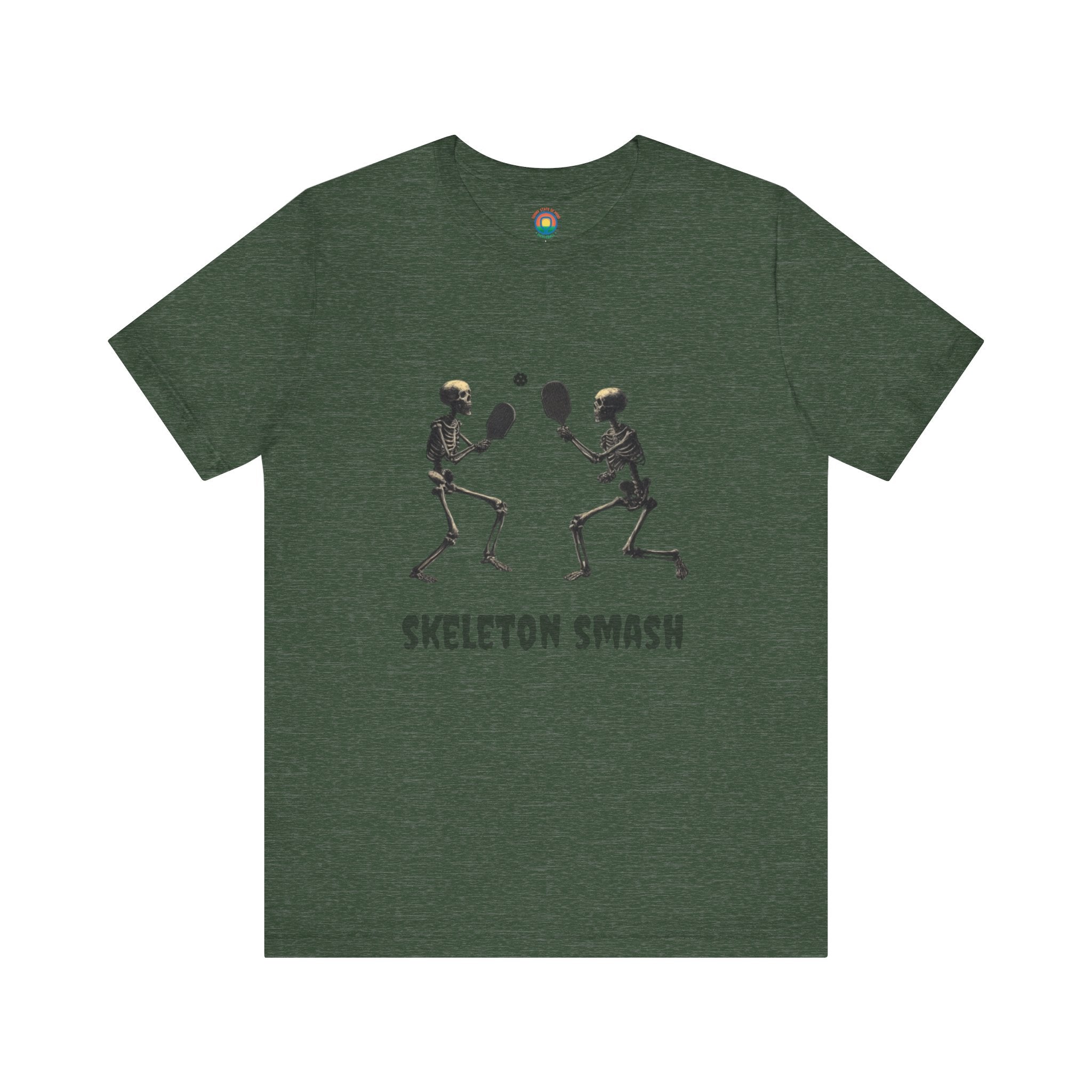 Skeleton Smash Pickleball Tee – Funny Halloween Unisex Shirt for Players, Casual Style & Gift for Friends