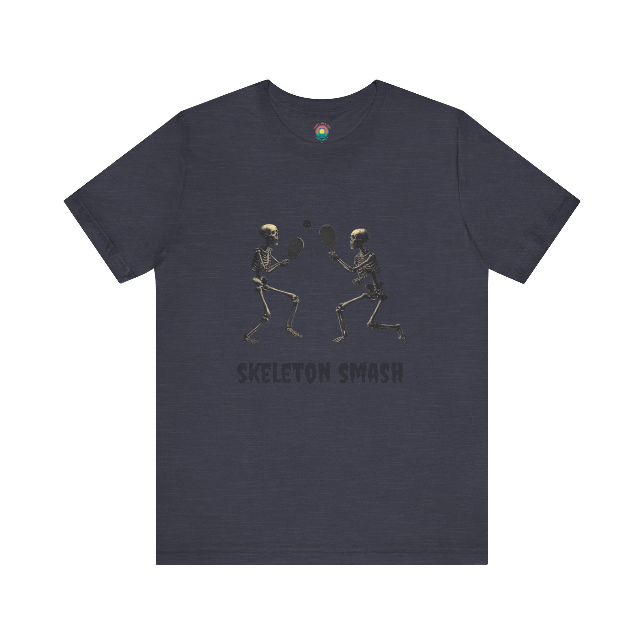 Skeleton Smash Pickleball Tee – Funny Halloween Unisex Shirt for Players, Casual Style & Gift for Friends