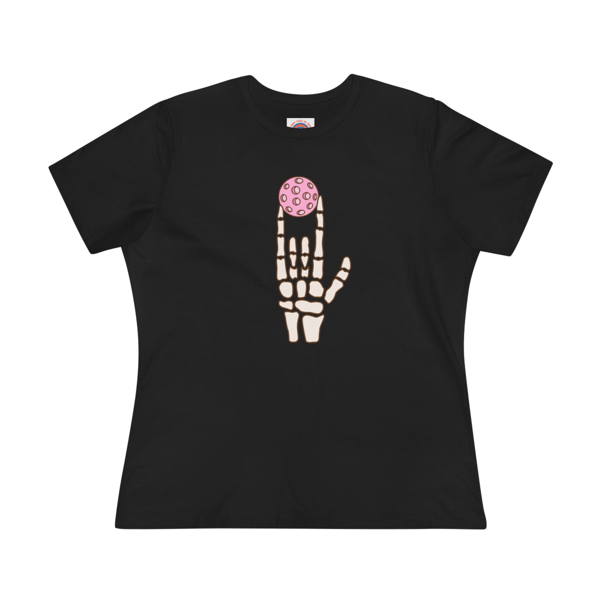 Pickleball Love Skull Hand Women’s Tee – Halloween Graphic Shirt