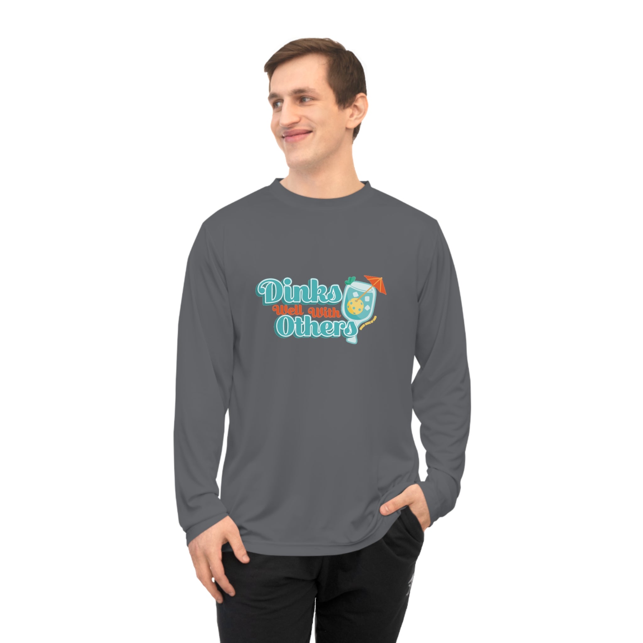 Dinks Well With Others – Unisex Performance Long Sleeve Shirt- Front Graphic