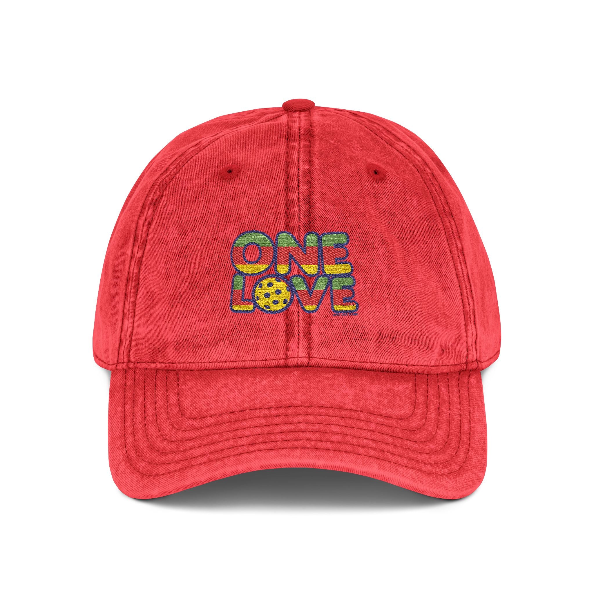 Red cap with 'ONE LOVE' 